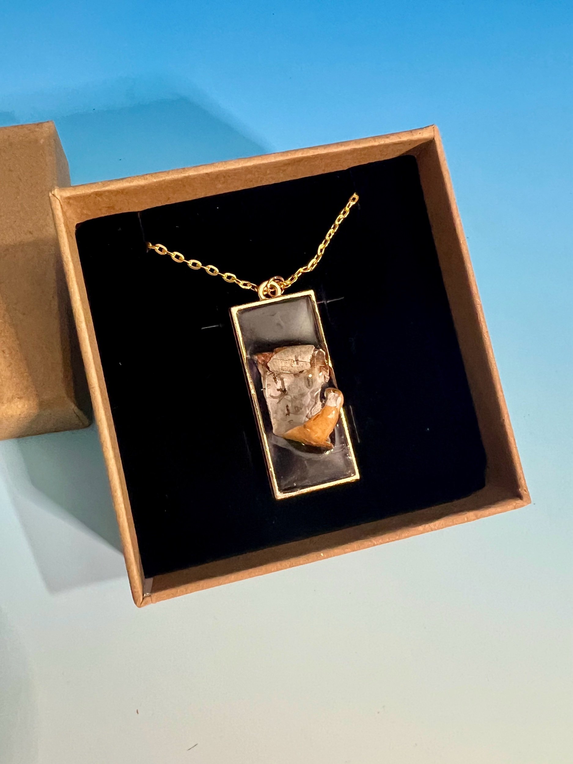 Birch Bark in Ice Necklace, Handcrafted Real Nature Pendant