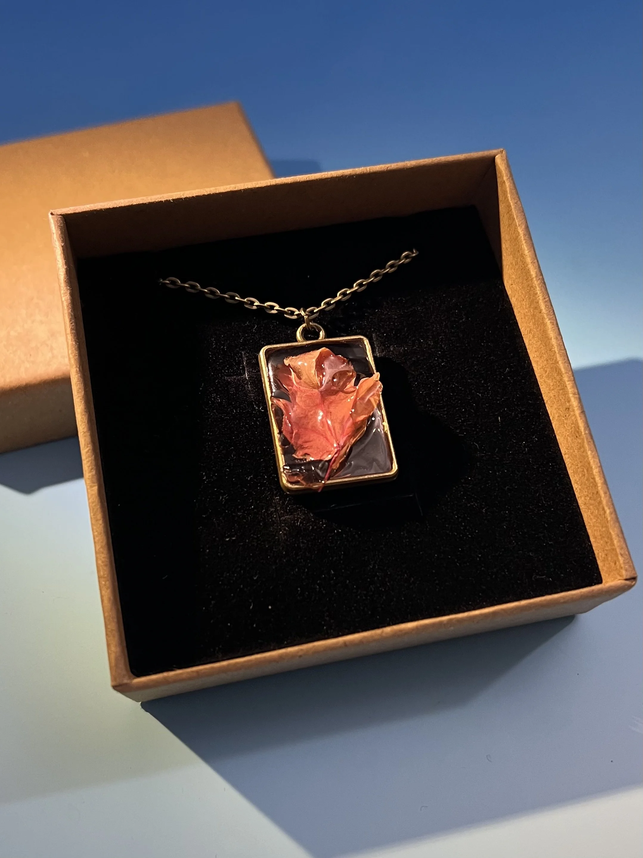 Maple Leaf in Ice Necklace, Handcrafted Real Nature Pendant
