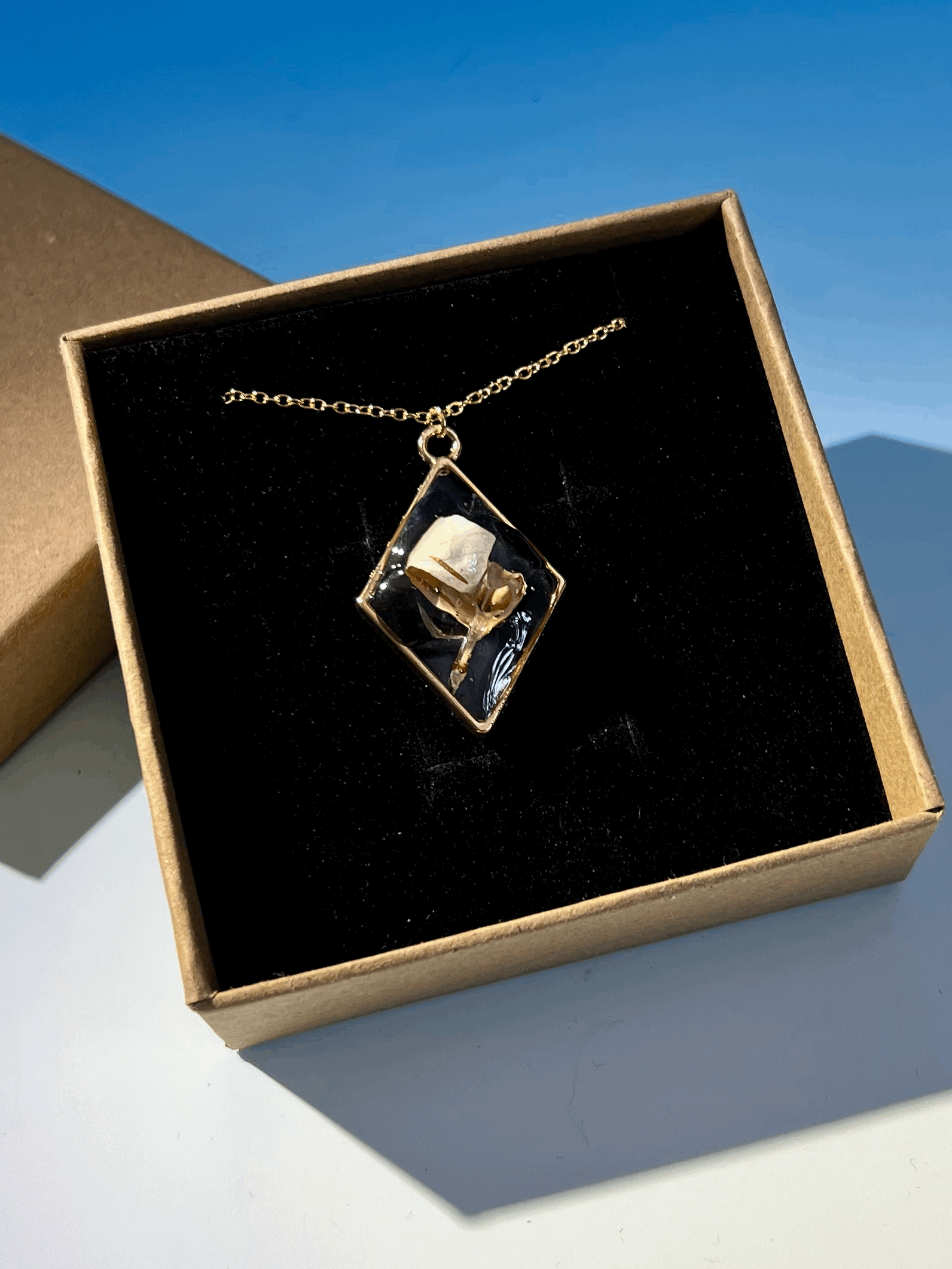 Birch Bark and Lilac Blossom Frozen in Ice, Handcrafted Real Nature Pendant