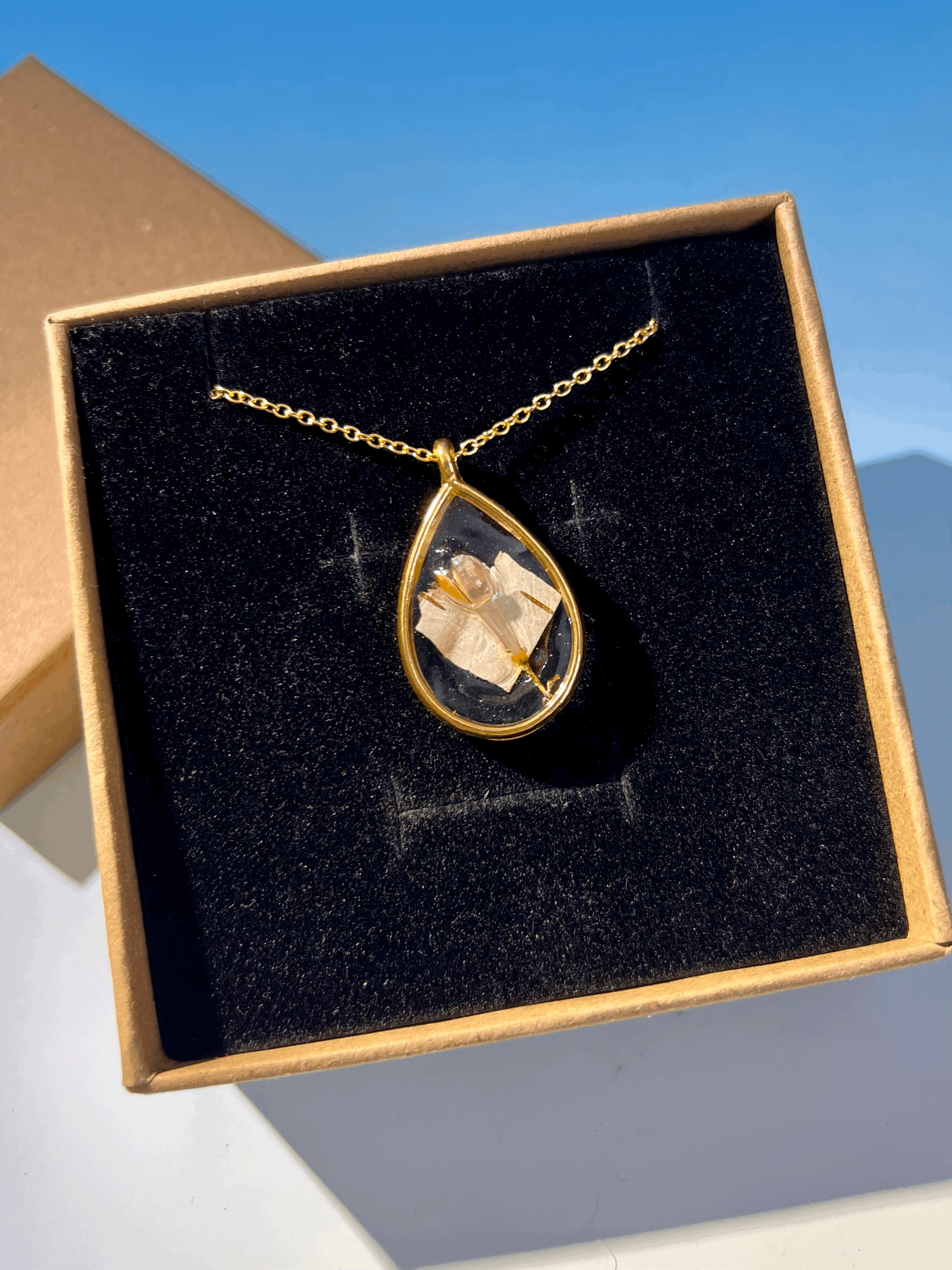 Birch Bark and Lilac Blossom Frozen in Ice, Handcrafted Real Nature Pendant