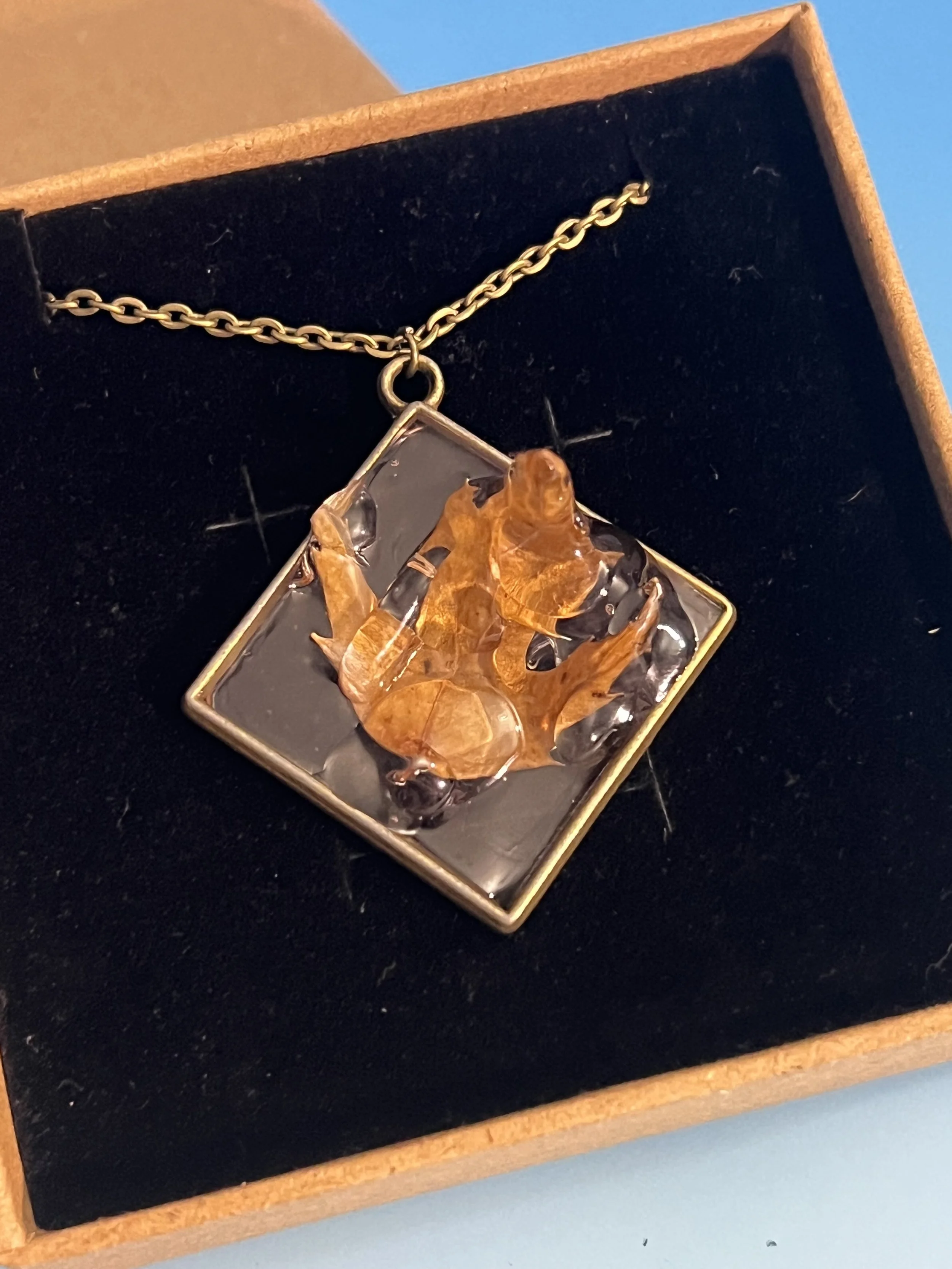 Maple Leaf in Ice Necklace, Handcrafted Real Nature Pendant