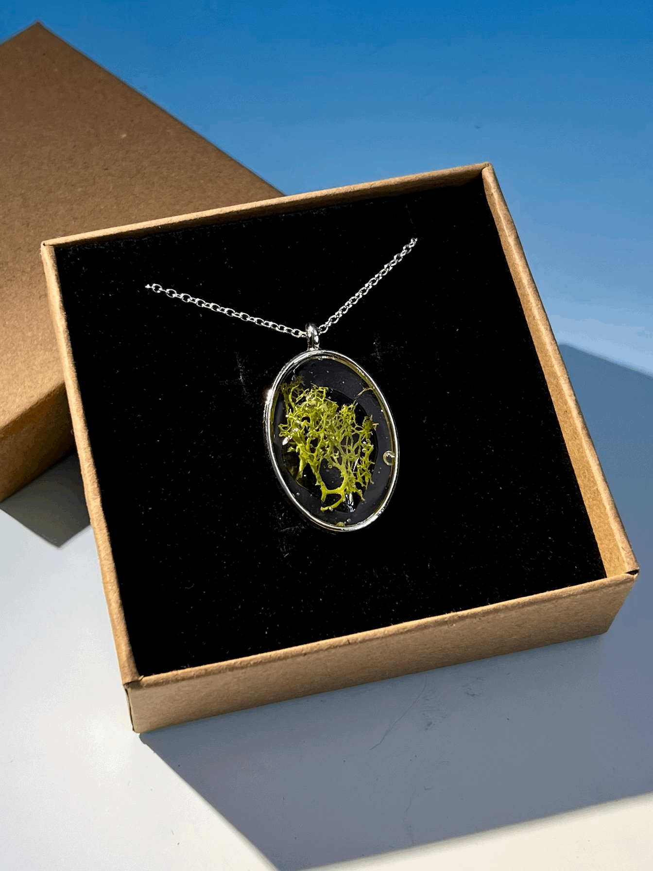 Moss Frozen in Ice, Handcrafted Real Nature Pendant