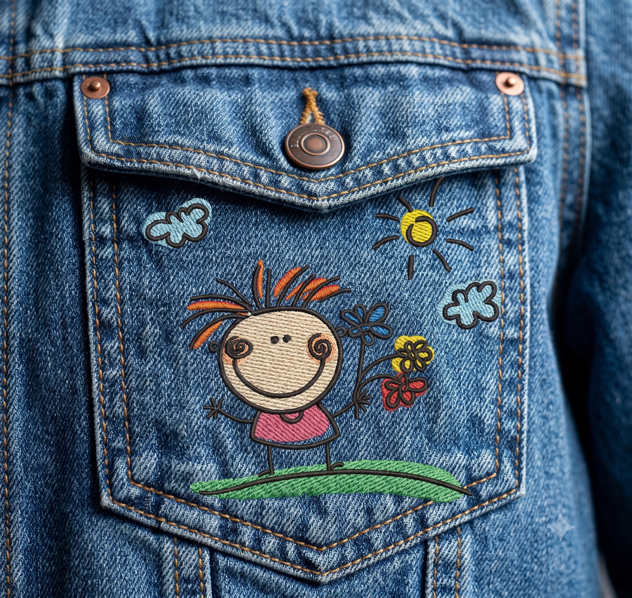 Girl with Flowers- Jean Jacket
