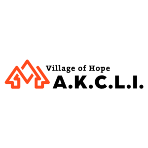 Logo for Village of Hope A.K.C. Ltd., featuring an abstract orange house design and black text.