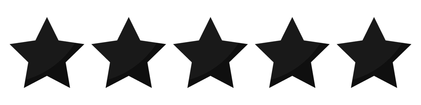 A five-star rating graphic with all stars filled in black.