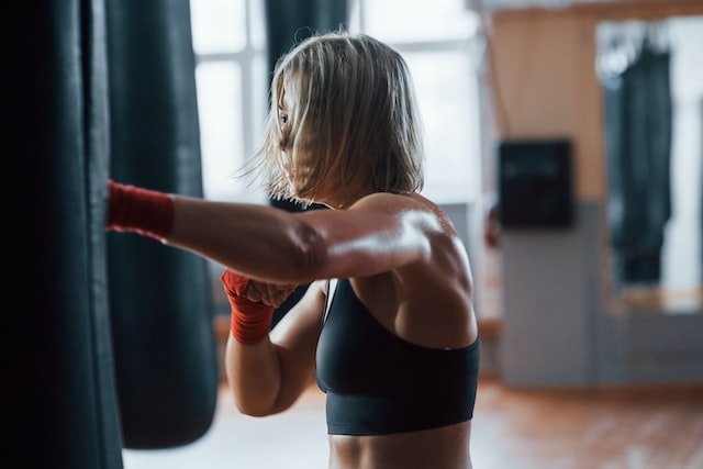 a woman training for self-defense