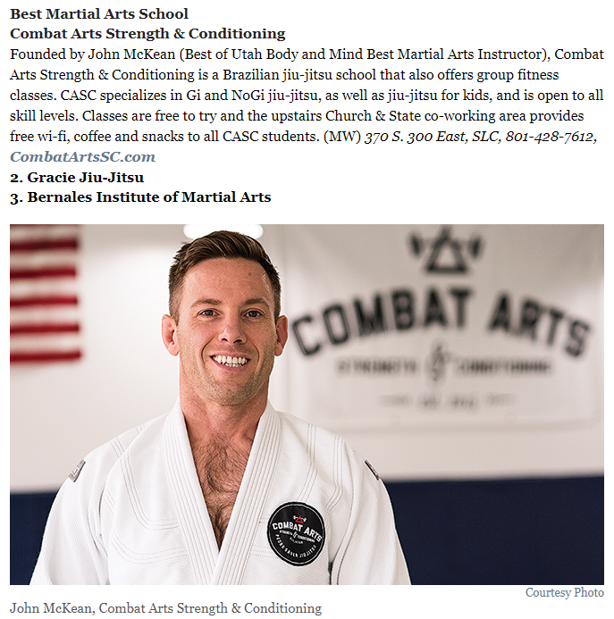 Salt Lake City Weekly: Combat Arts is Utah’s “Best Martial Arts School.”