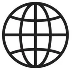 Black and white illustration of a globe with latitude and longitude lines