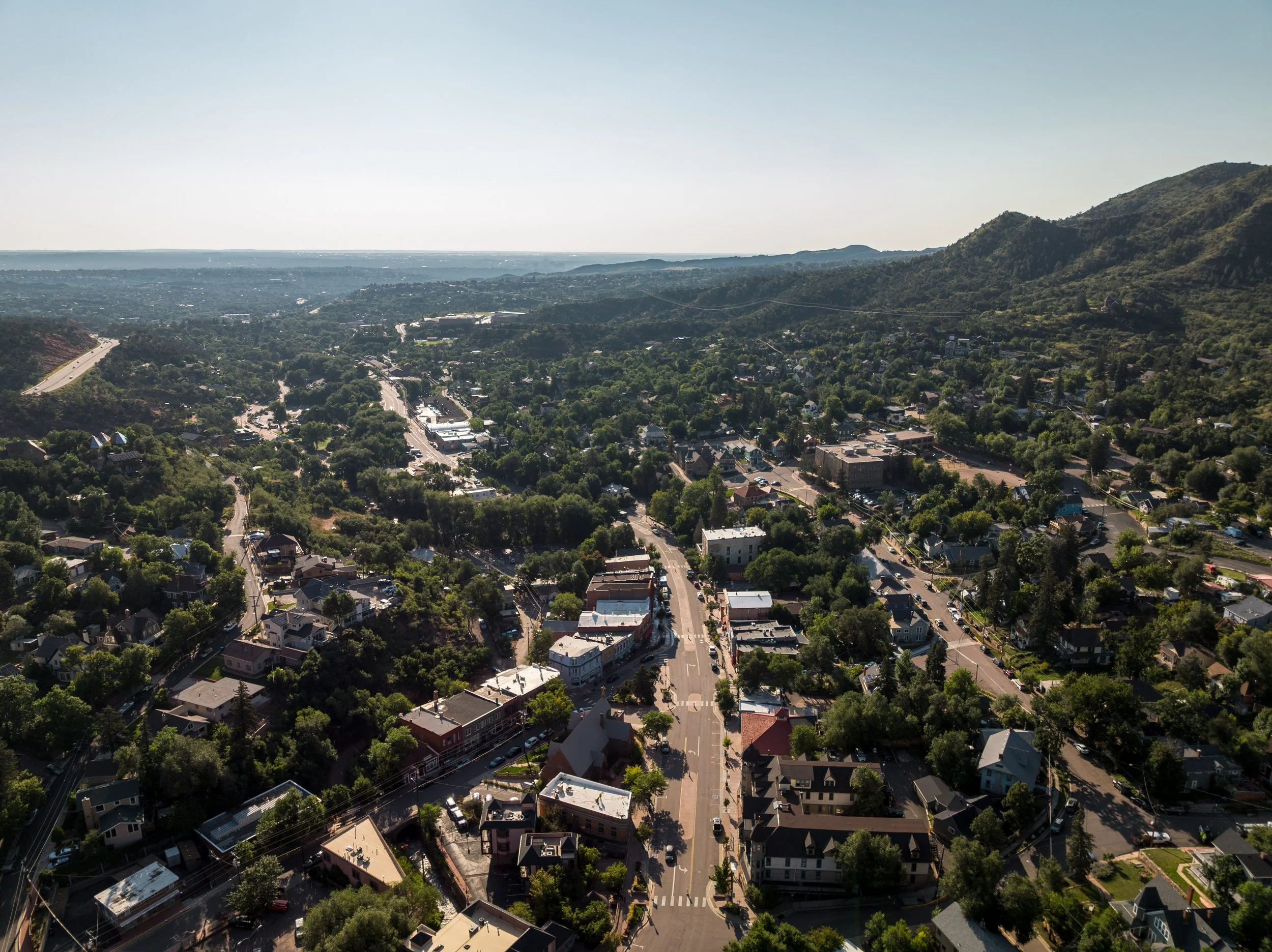 Aerial view of Manitou Springs, Colorado.