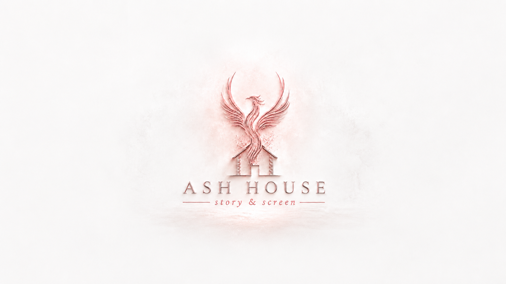 Stylized phoenix rising from a house silhouette with the text 'ASH HOUSE story & screen' beneath it.