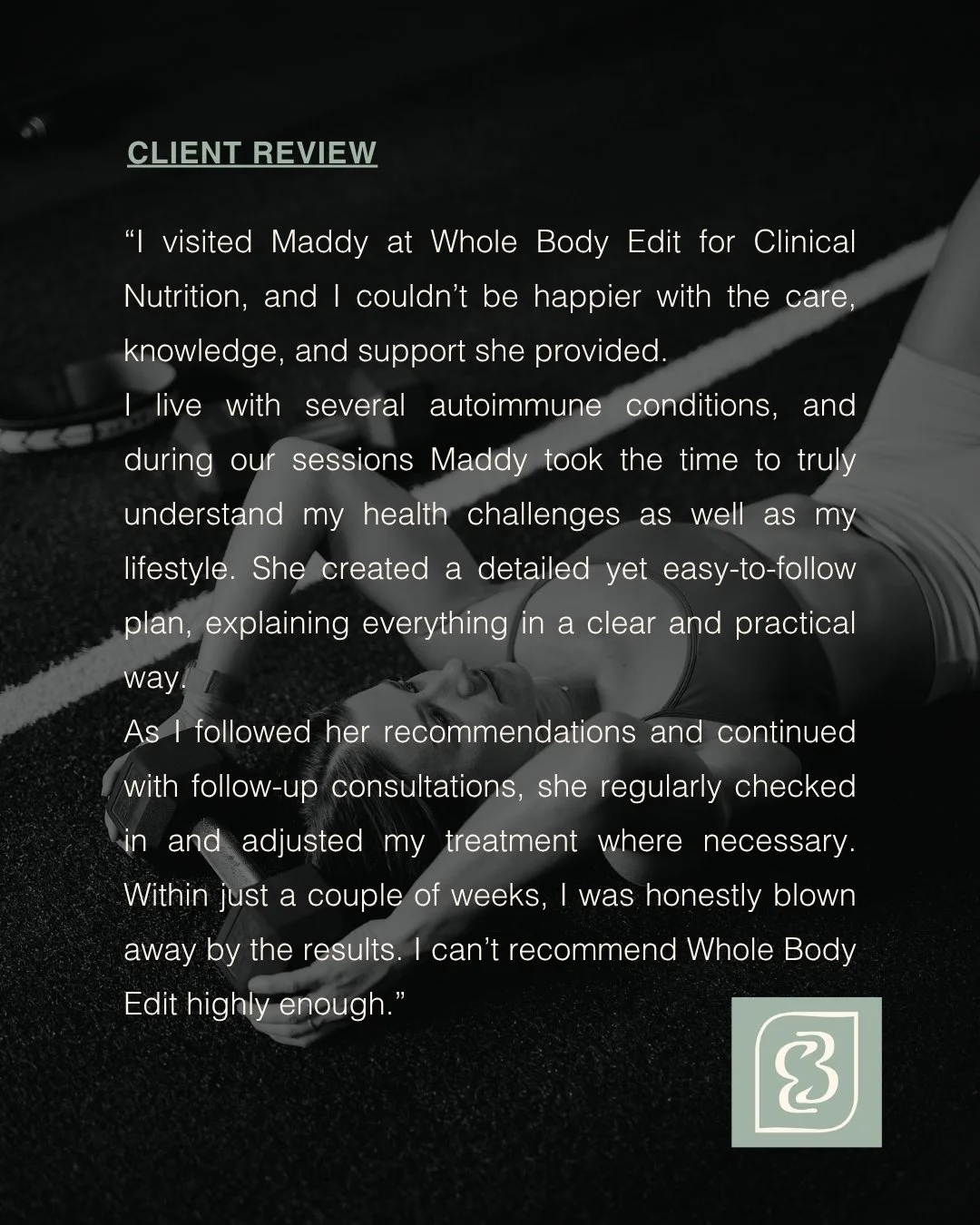 Real people. Real results. Real life.

At Whole Body Edit, there is no quick fixes or one-size-fits-all plans. It's all about understanding your body, working with your lifestyle, and making small changes that create lasting impact.

These are the st