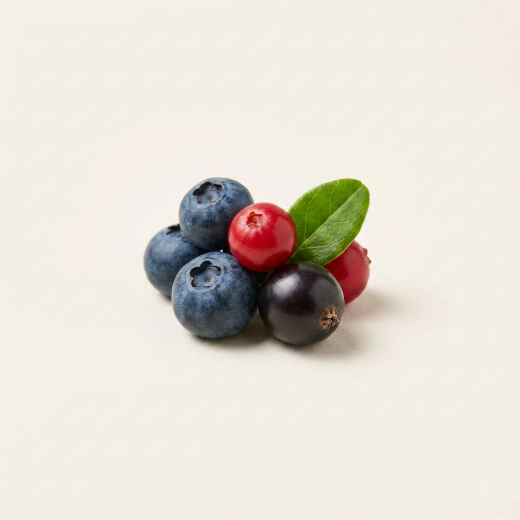 Nordic berry complex: Blend of wild berries and botanicals delivering antioxidant support for a radiant, defended-looking skin.