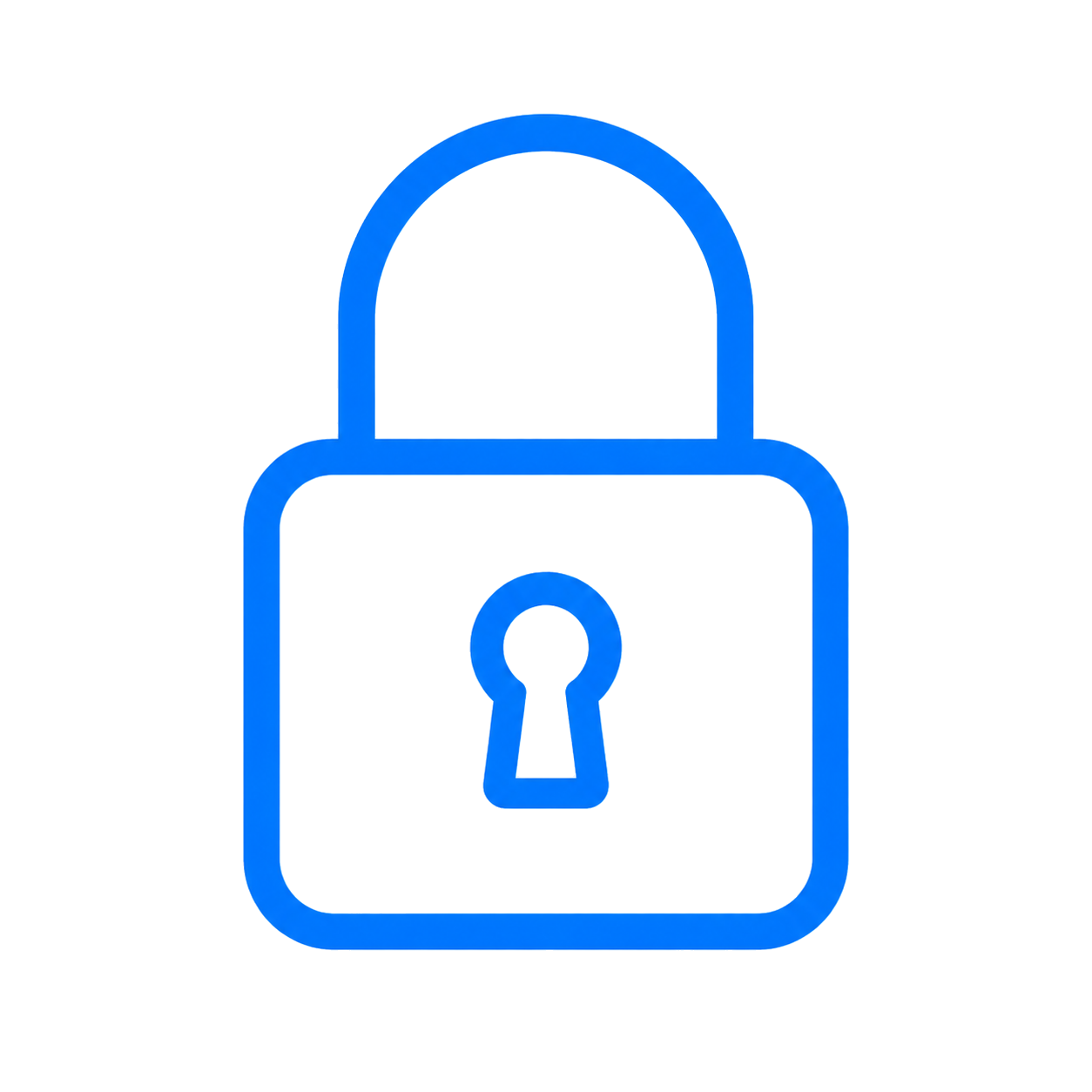 Blue outline padlock icon over a light background.