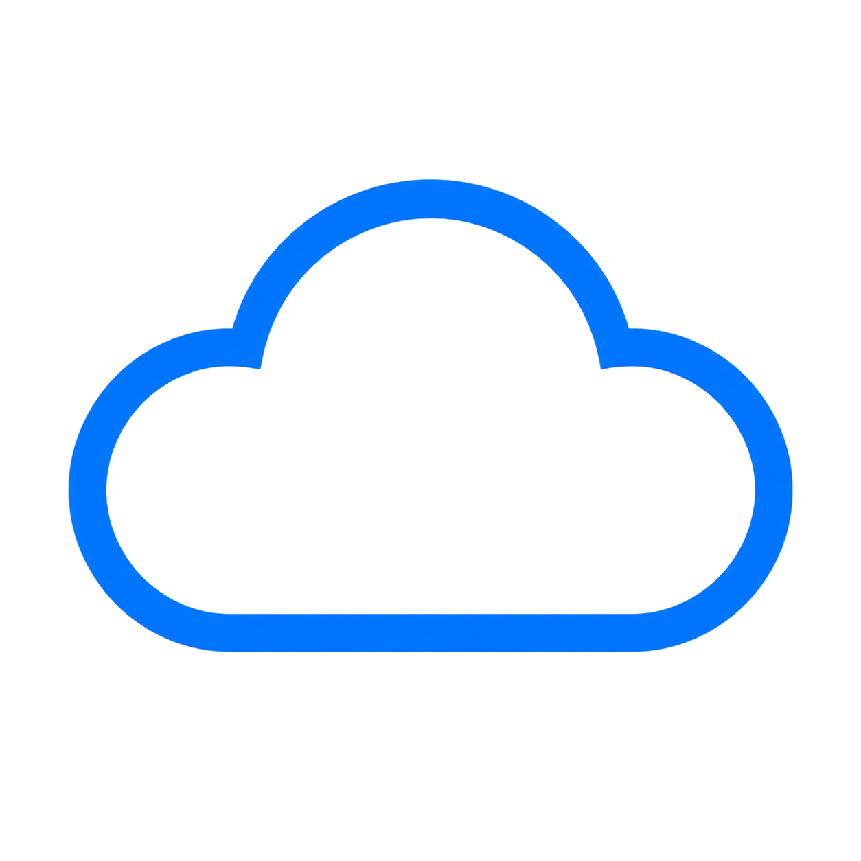 Blue outline cloud icon on a black background.