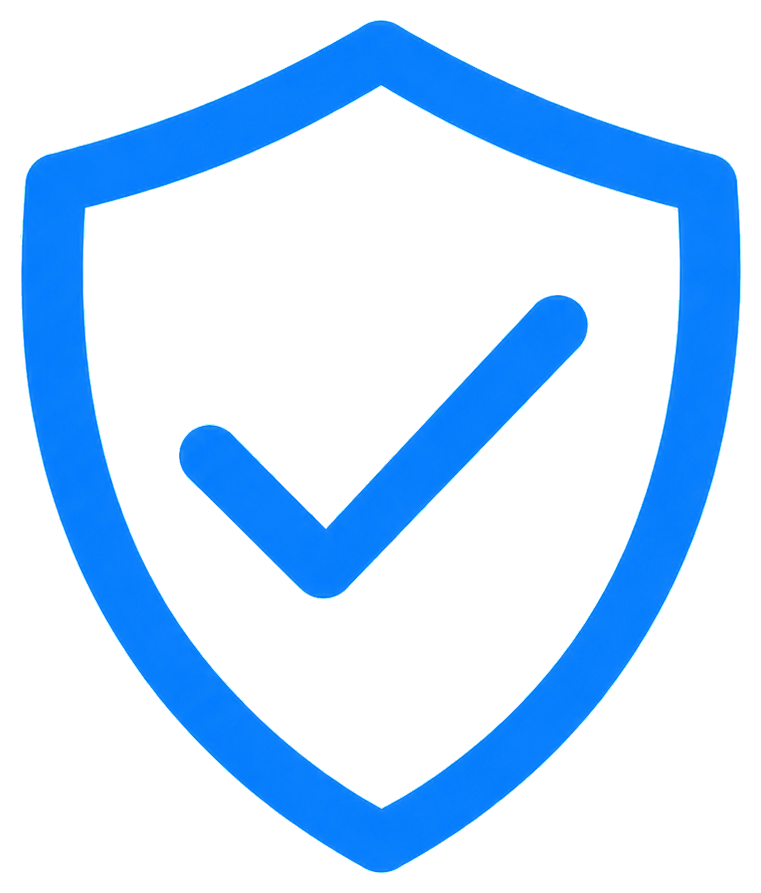 Blue shield icon with a check mark inside.