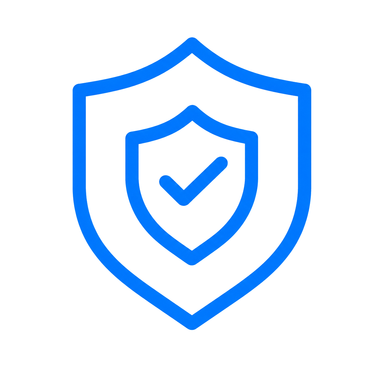 Blue shield icon with a checkmark inside a smaller shield at the center, symbolizing security or protection.