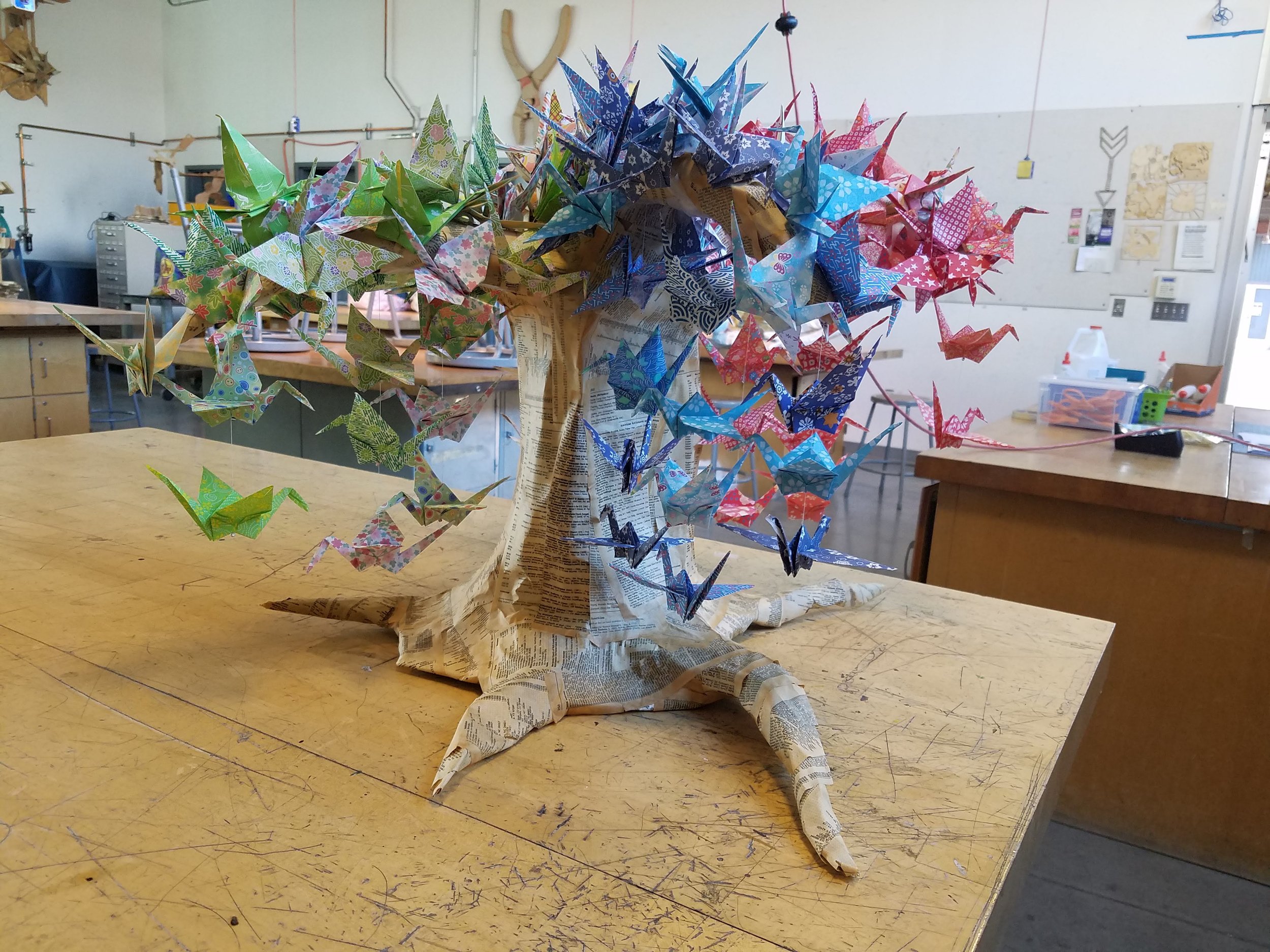 'Tree of Knowledge' - Origami Paper, Paper-mache sculpture