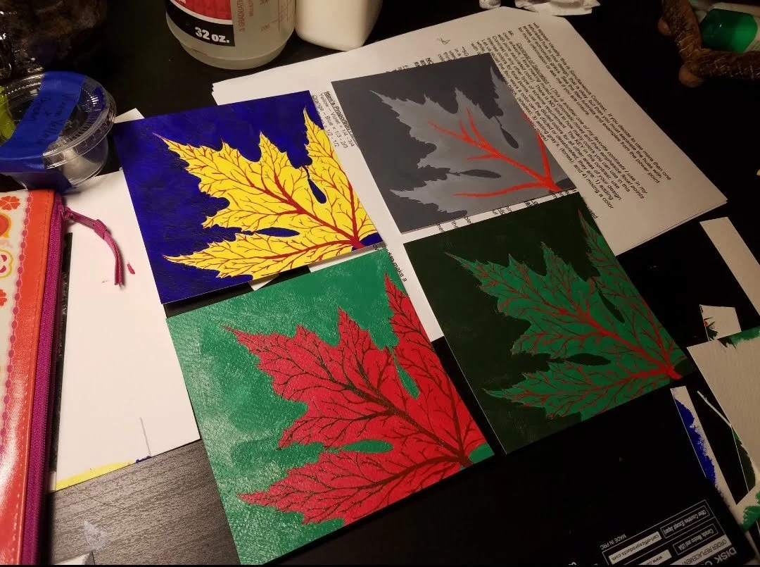 'Leaves of Many Shades' - Acrylic Complementary Studies