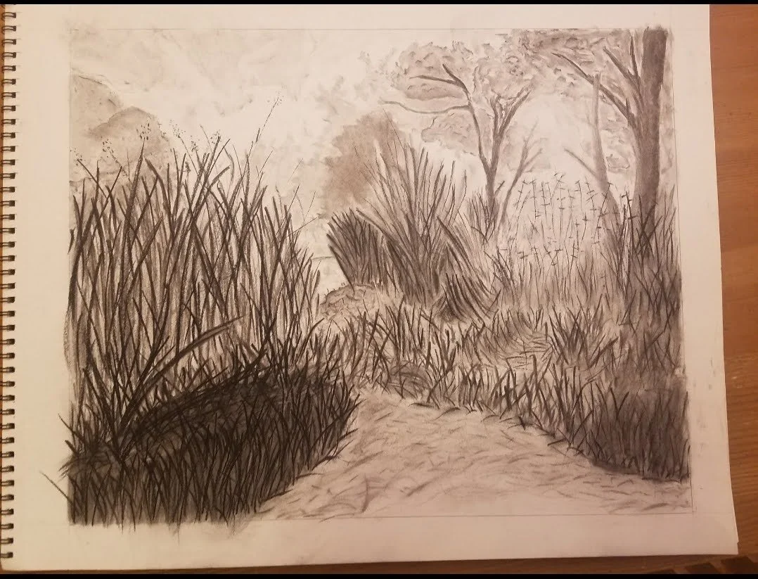'Walk through the Reeds' - Charcoal