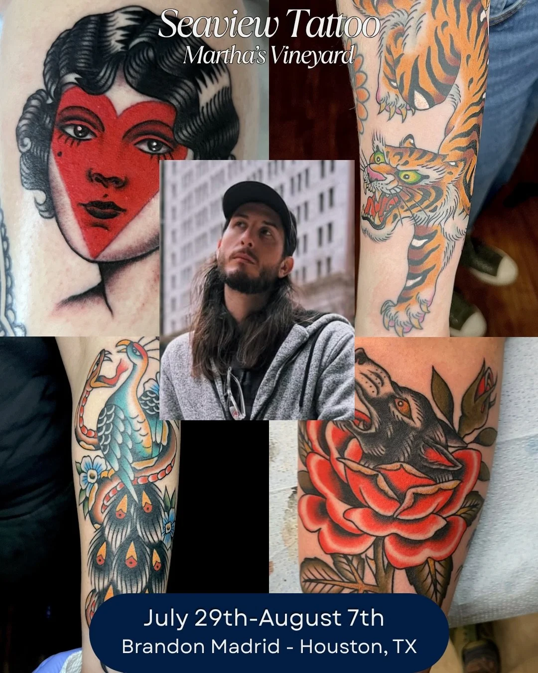 Behold islanders: the first of the guest artists under the new ownership. We&rsquo;re proud to welcome an incredible tattooer and friend: Brandon Madrid from Houston, Texas. With 18 years experience, Brandon excels in his classic and colorful America