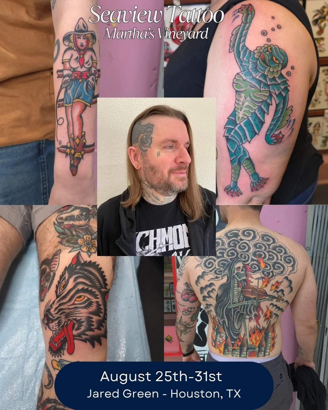 ::SWIPE FOR PICS:: August 25th-31st we have the illustrious Jared Green aka @cowboykaiju He owns an operates @rodeotigertattoo in Houston, TX which has been like a second home to me throughout my career. He&rsquo;s who I chose for my personal backpie