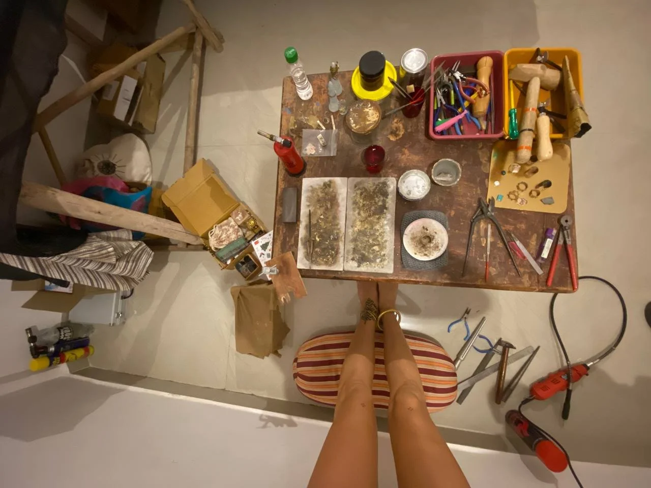 Nomadic jewelry workshop — OJAS Studio maker working with silversmithing tools and materials across countries