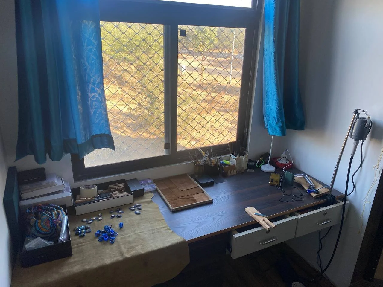 OJAS Studio jewelry workshop in India — silversmithing workspace in the desert