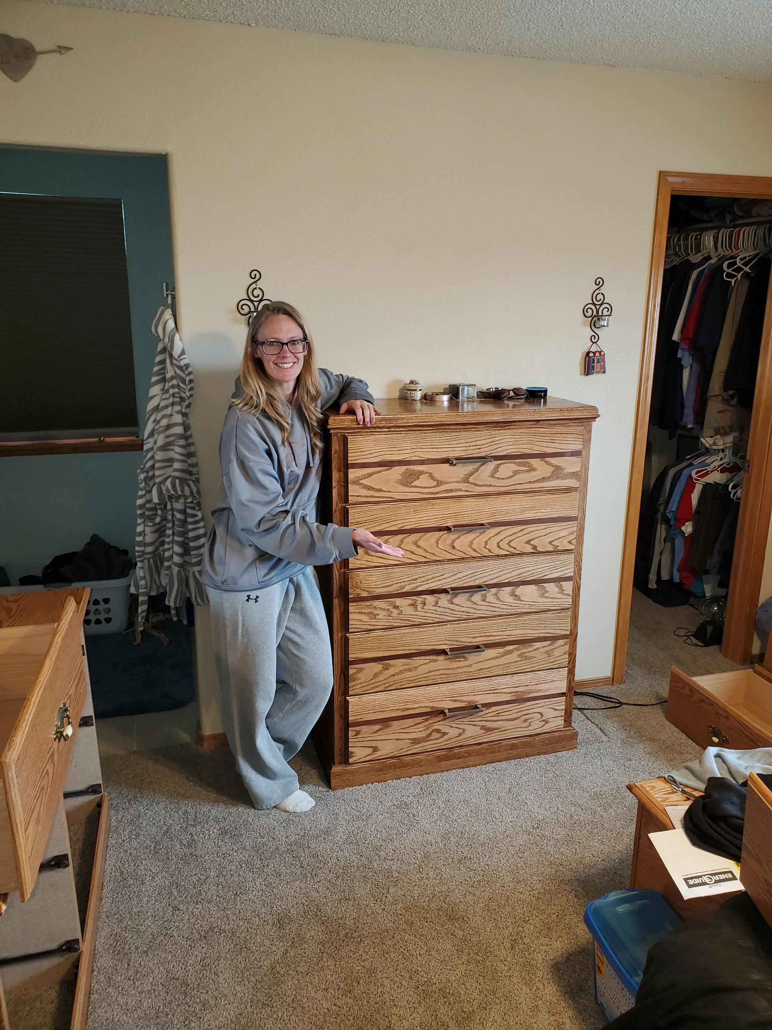 Happy Customer with her new Oak Dresser