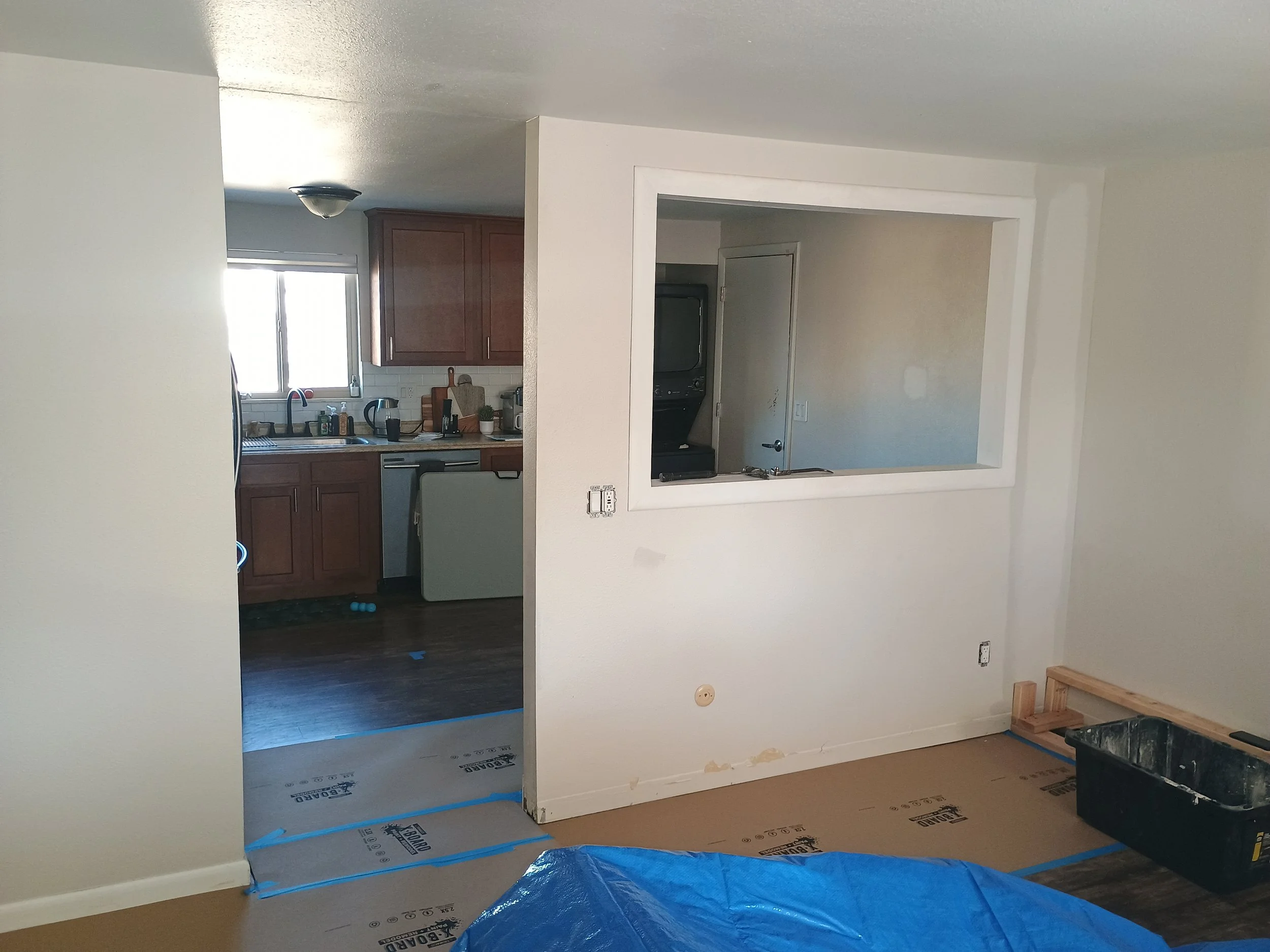 Wall separating kitchen and living room.