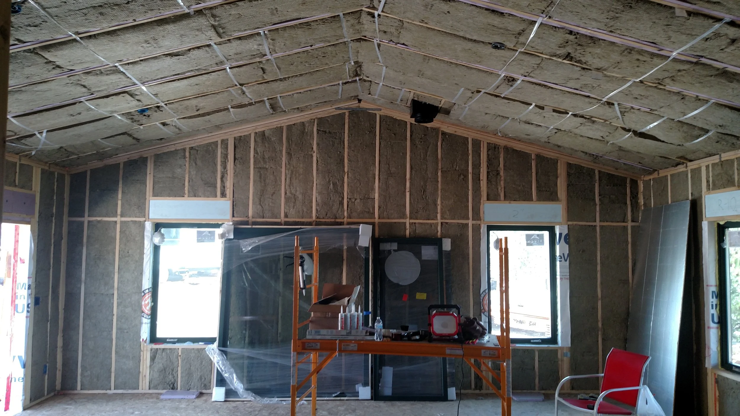 New house.  Insulating the walls and ceiling with mineral wool.    Far superior to fiberglass  Lake George, Colorado