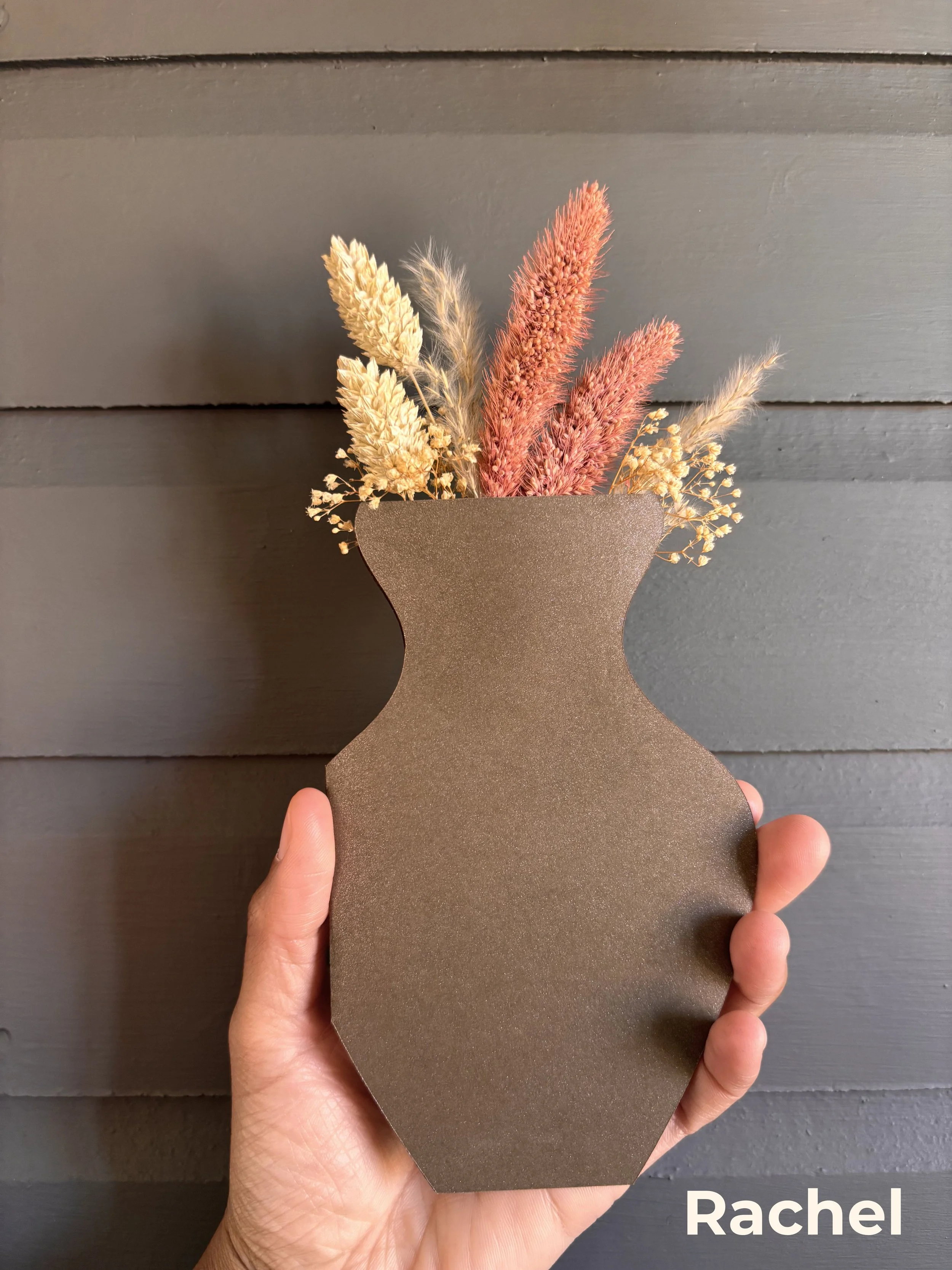 Rachel Bouquet Card — handmade dried botanical greeting card in charcoal pearlescent vase