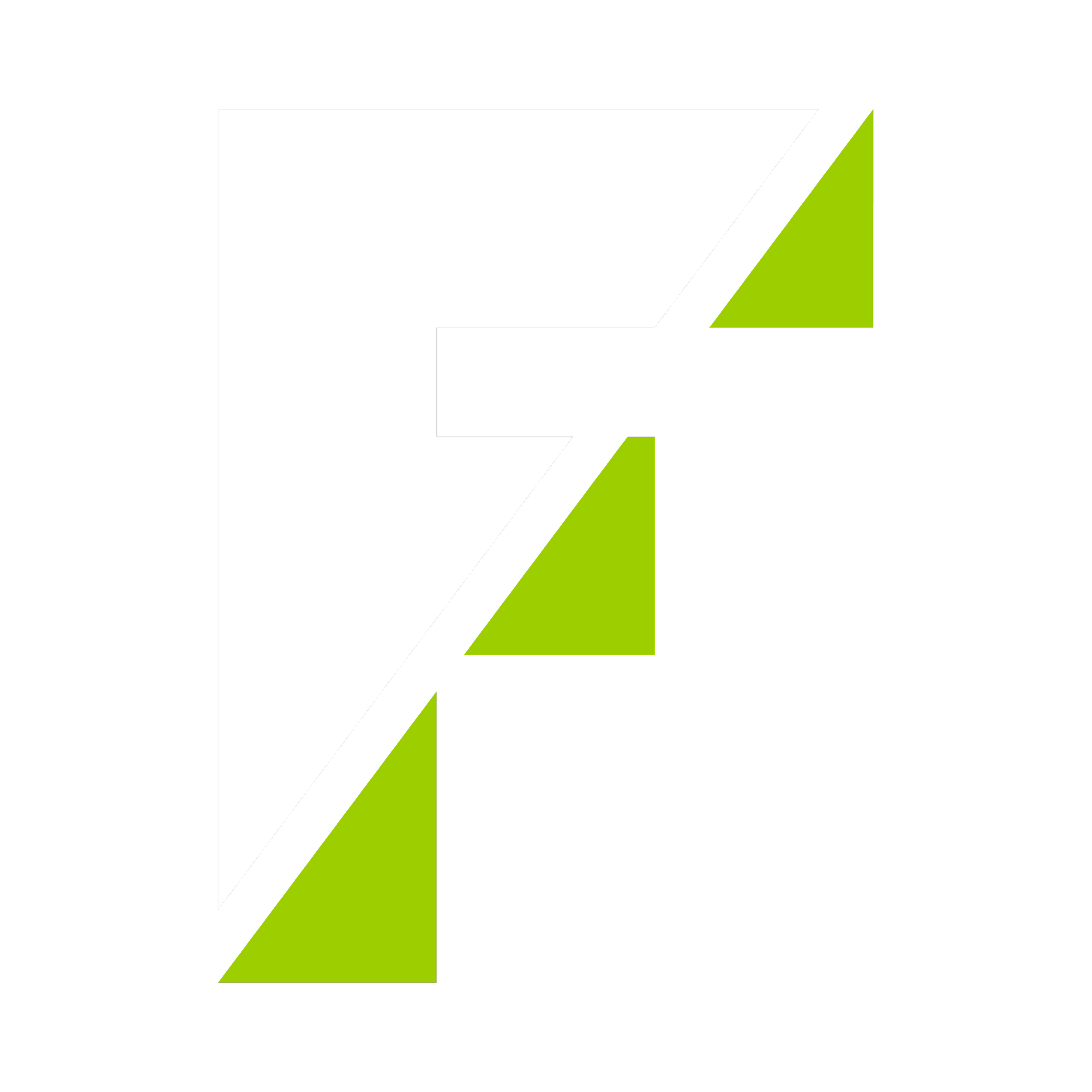 Formed Solid Surface logo that is a capital F that is half black and half lime green with a transparent background