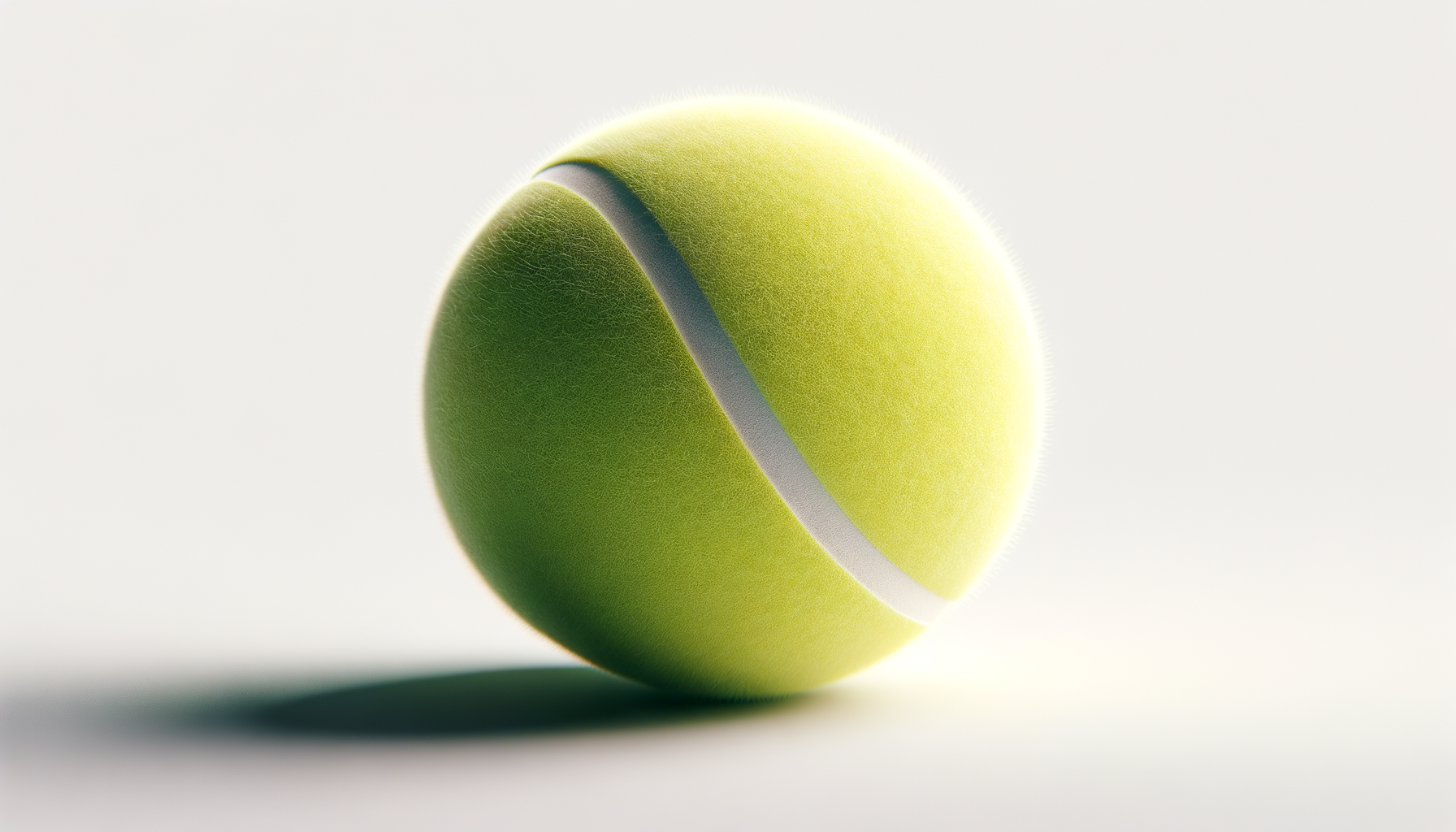 A yellow-green tennis ball casting a shadow on a white surface.