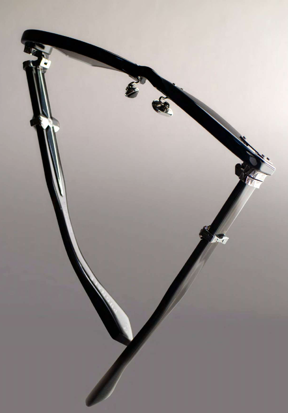 A pair of sunglasses with a black and silver frame and dark lenses.