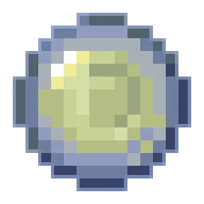 A pixelated image of a yellow crescent moon or circular shape with a blue border.
