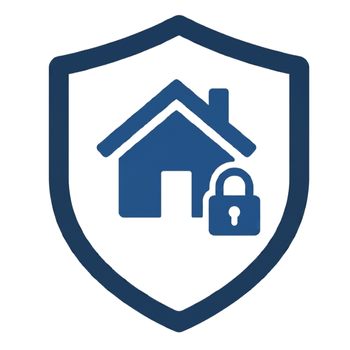House icon inside a shield with a lock, symbolizing home security or protected property.