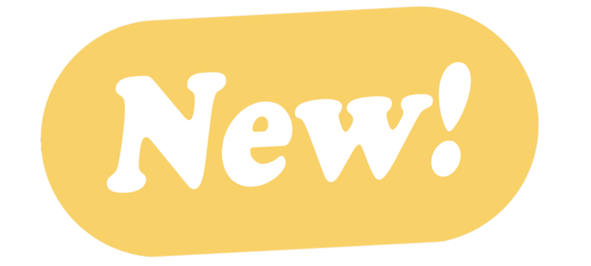 A yellow speech bubble with the word "New!" written in white text.