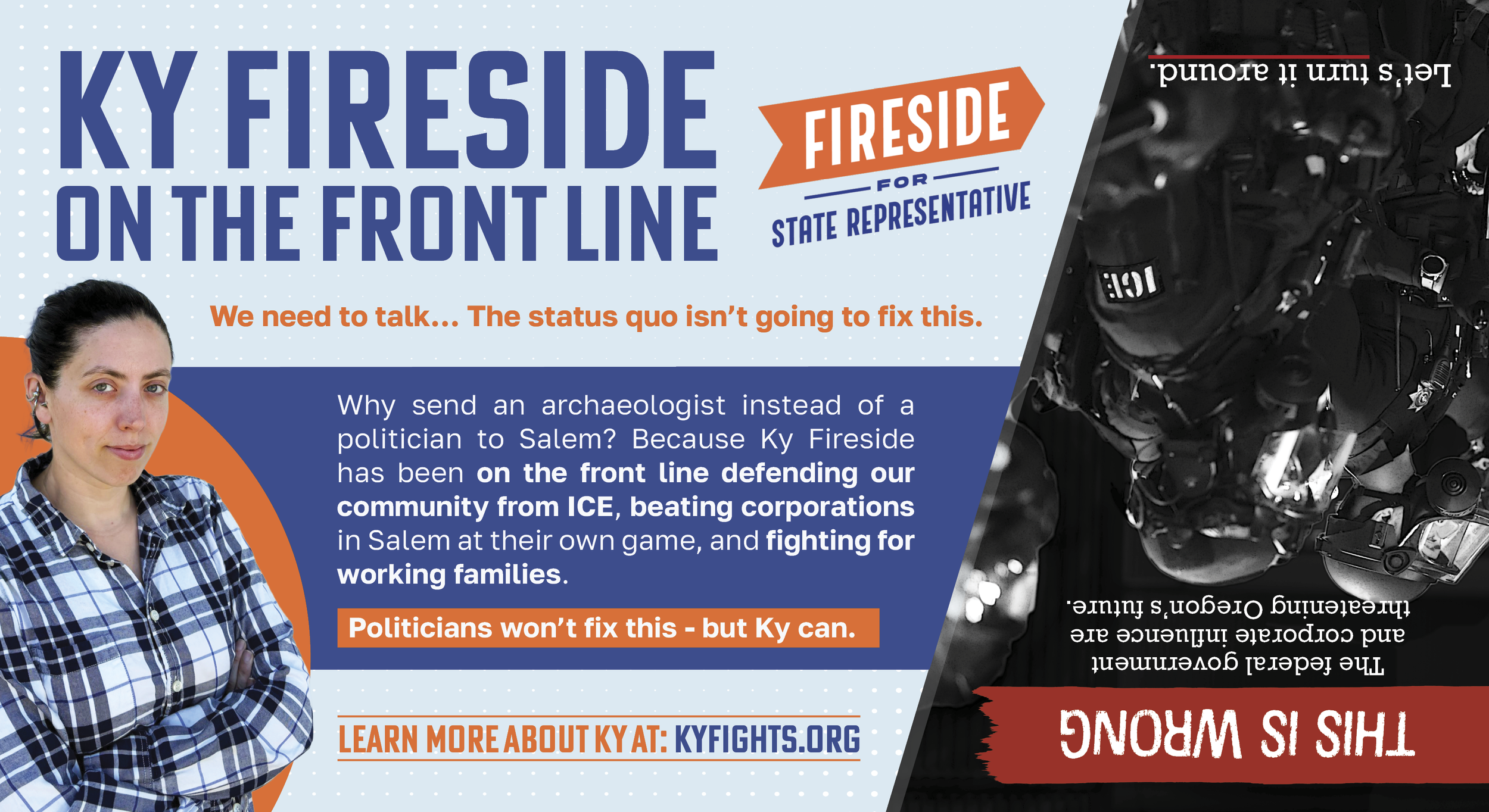 Direct mail for a candidate for state representative, featuring the candidate, information about her fighting for working families, and a message about local law enforcement and community defense.