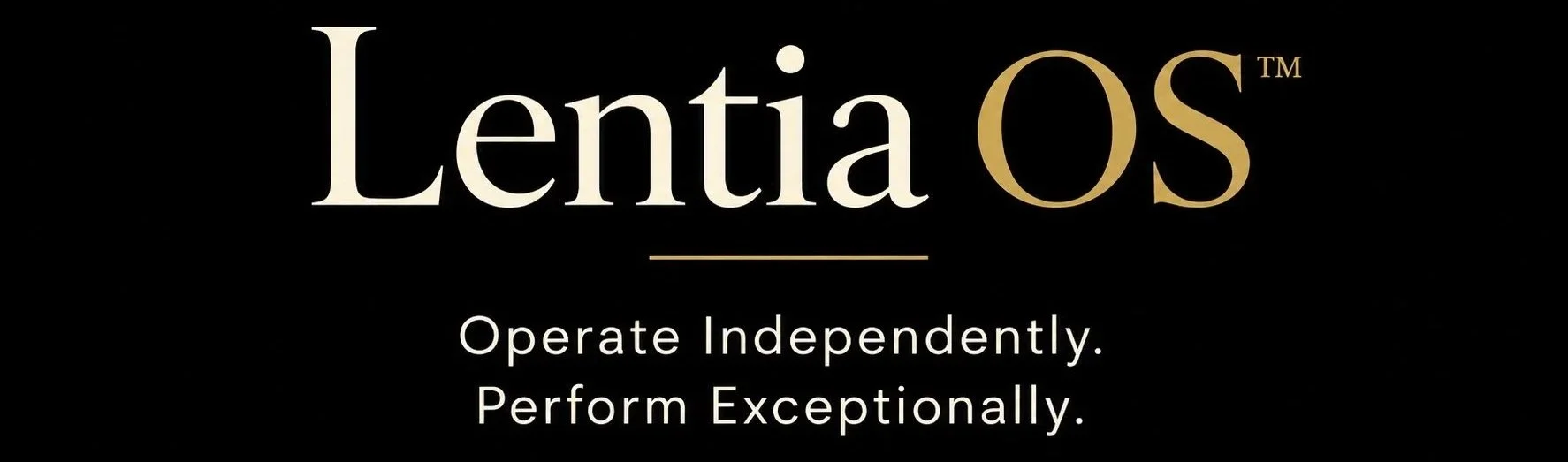 Lentia OS Logo with Tagline; cream and white font with Gold highlights