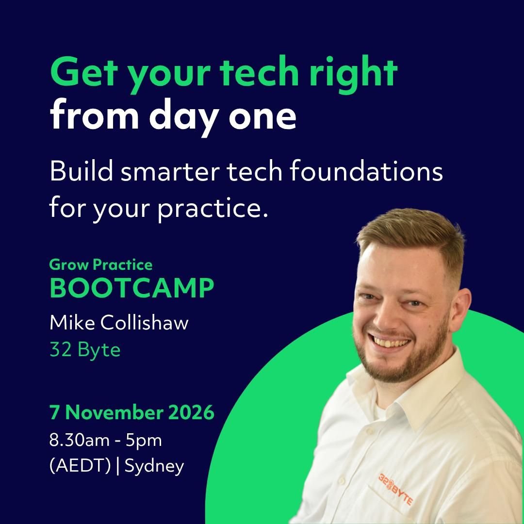 I asked Mike to guess my password. He said it'd be faster to just buy it online. A few taps on his keyboard and honestly? He's not wrong. 

Mike Collishaw from 32 Byte is joining us for the Grow Practice Bootcamp 7 November, Sydney to help you get yo