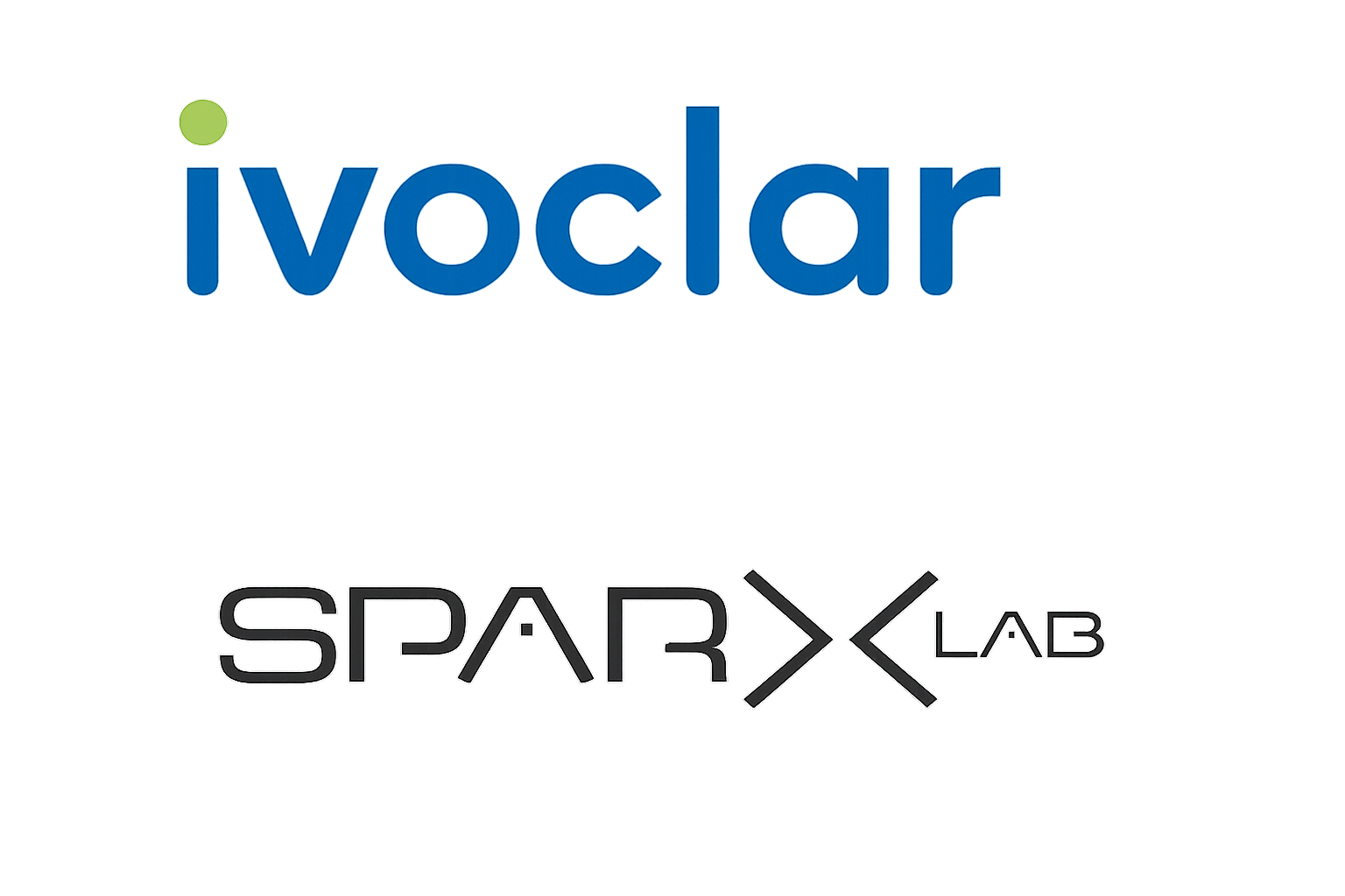 Neon sign with the word 'ivoclar' in blue and 'SPARK LAB' in black and white, featuring stylized arrows in the logo. These are the Sponsors of the workshops