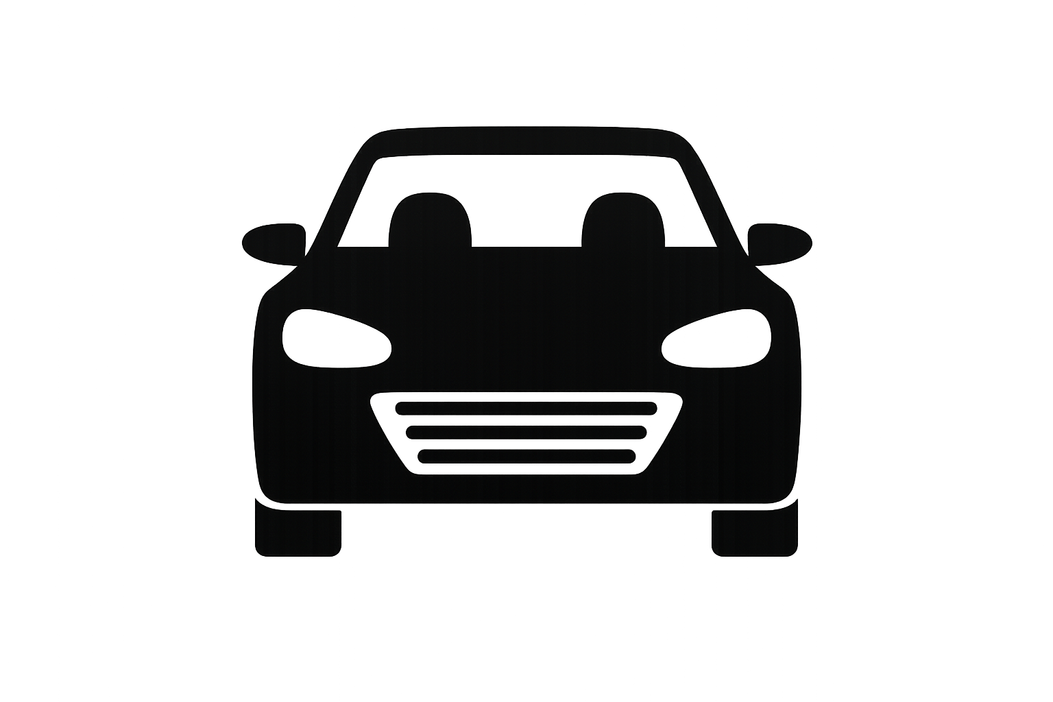 Outline drawing of a car viewed from the front.