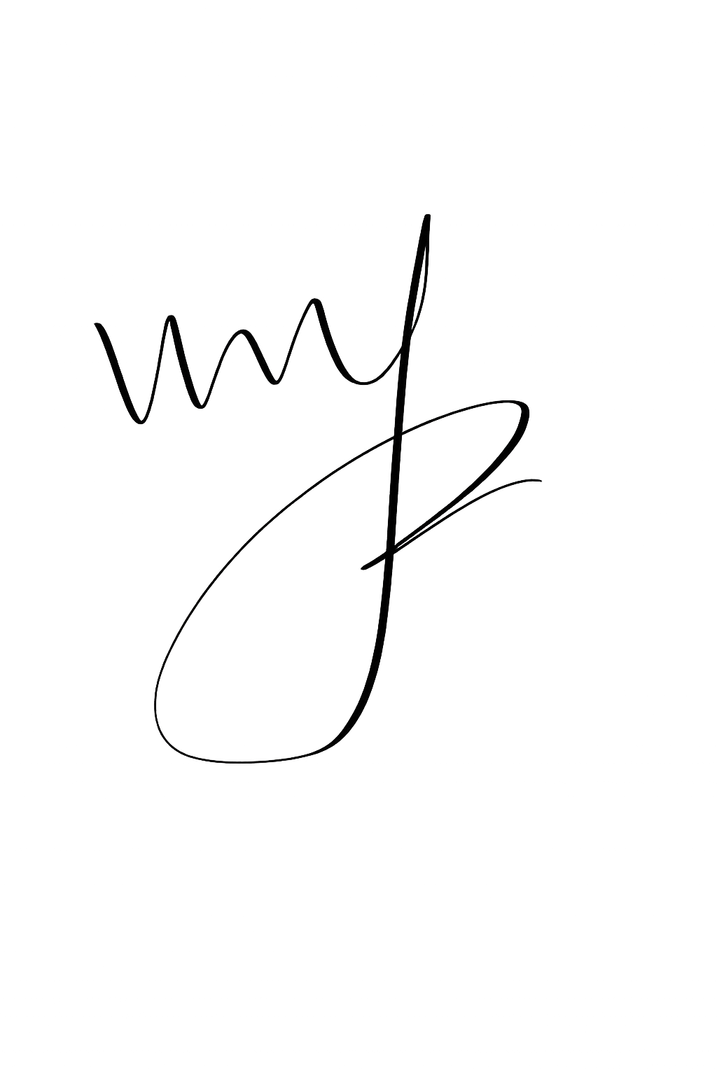 Black-and-white photograph of a long, stylized signature on a black background.