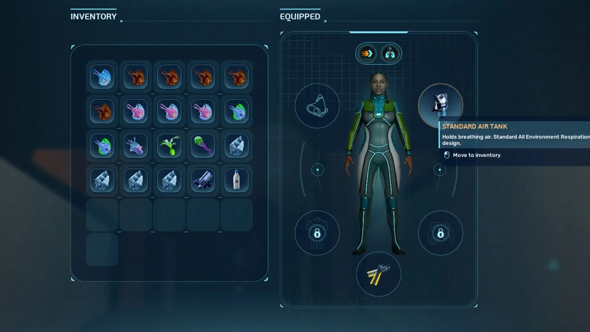 Interfaccia di gioco di Subnautica 2 con la barra dell'ossigeno del personaggio e l'indicatore dell'Air Tank equipaggiato