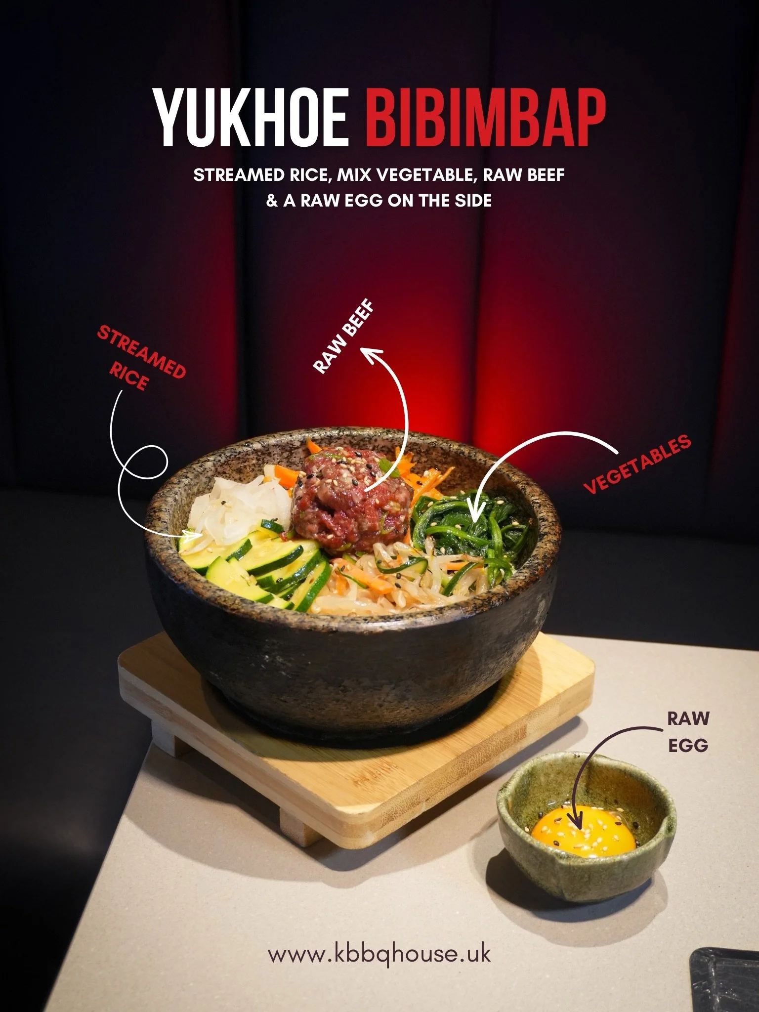 YUKHOE BIBIMBAP 🍲✨

✨Streamed rice, mix vegetables, raw beef &amp; a raw egg on the side.

Book your table now &amp; enjoy the experience today.

🥩 Korean BBQ House- Barbican
📍107 Whitecross St, London EC1Y 8JD 
Follow us for many more,

#yukhoe #