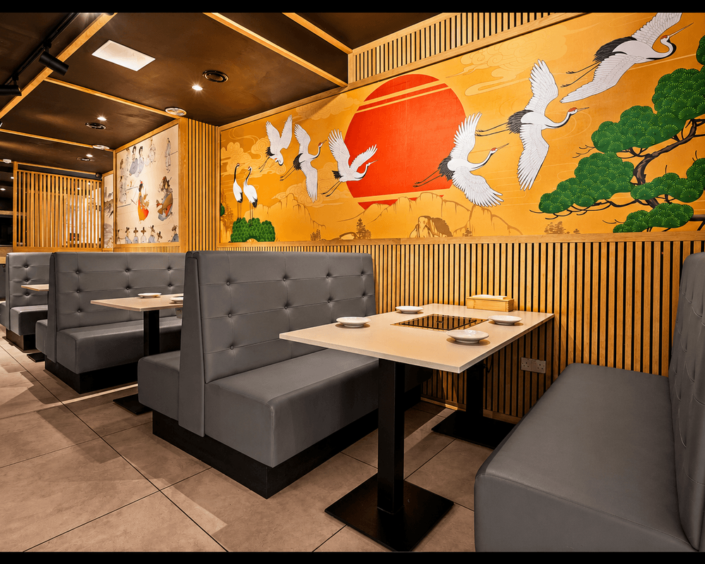 Booth seating with tabletop grills