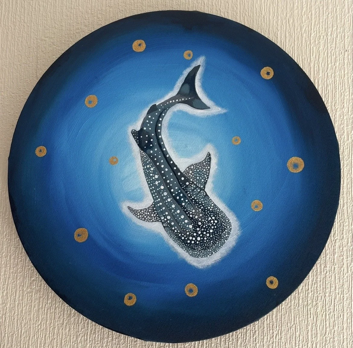 Jessica Braybrook, `whale shark`, June 2025, d30cm, acrylic on canvas