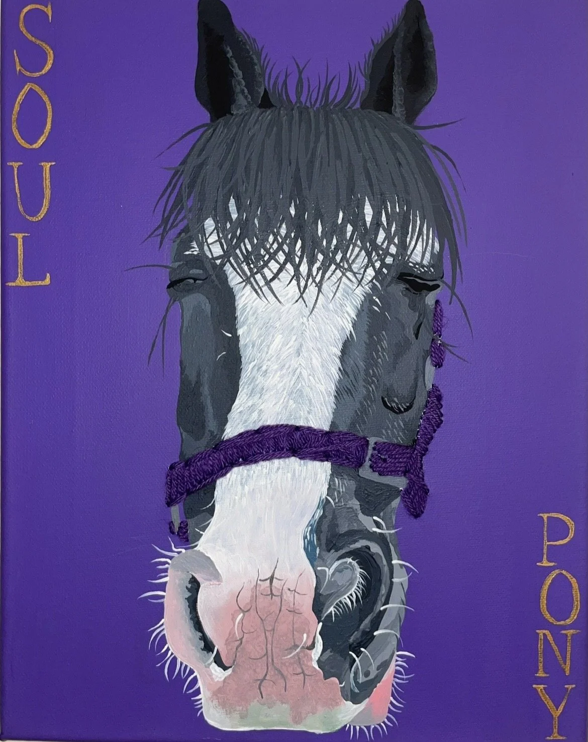Jessica Braybrook, `Pepe`, March 2025, 20cm x 30cm, acrylic on canvas, embroidered with wool
