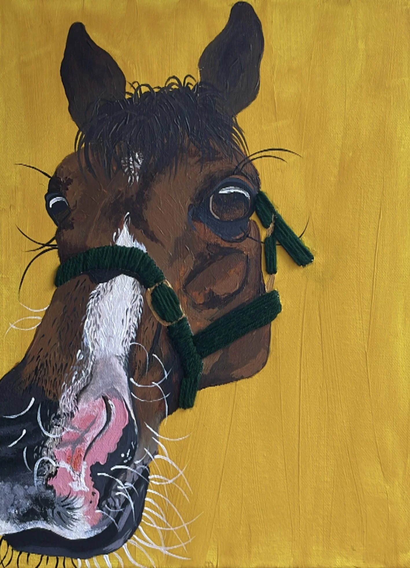 Jessica Braybrook, `Ali`, April 2025, 30cm x 20cm, acrylic on canvas, embroidered with wool