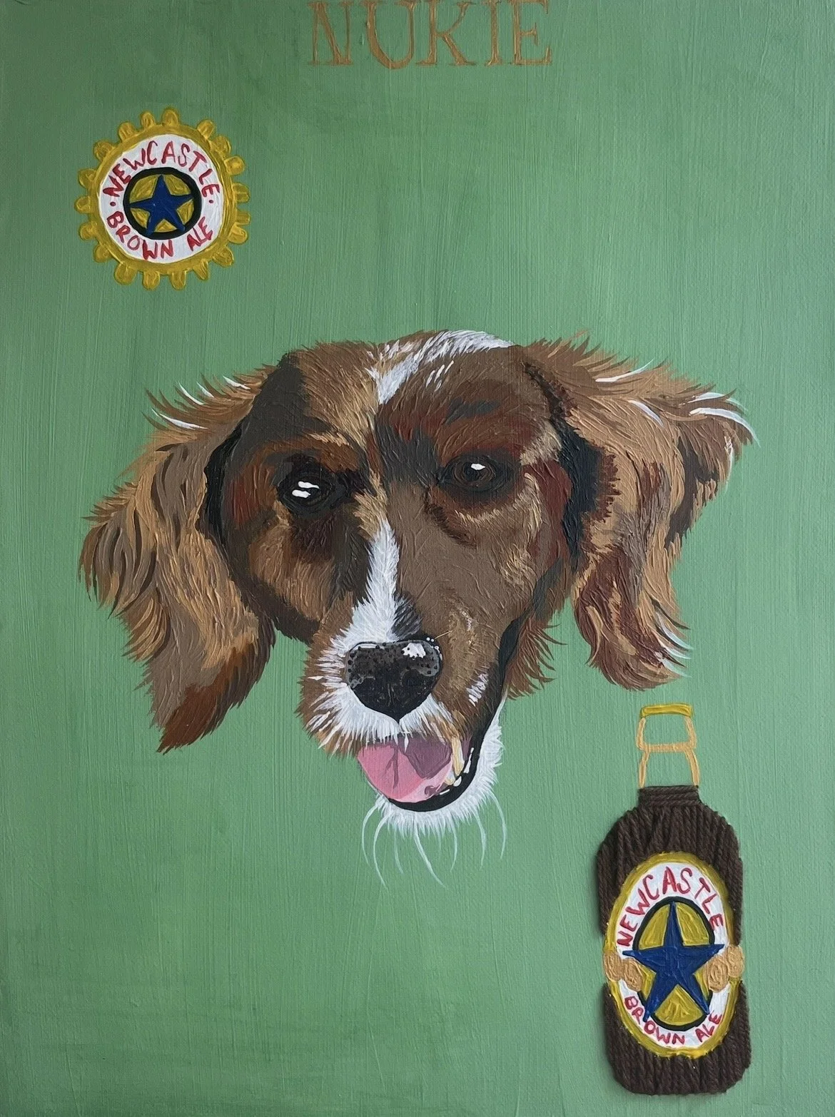 Jessica Braybrook, `Nukie`, May 2025, 30cm x 20cm, acrylic on canvas, embroidered with wool